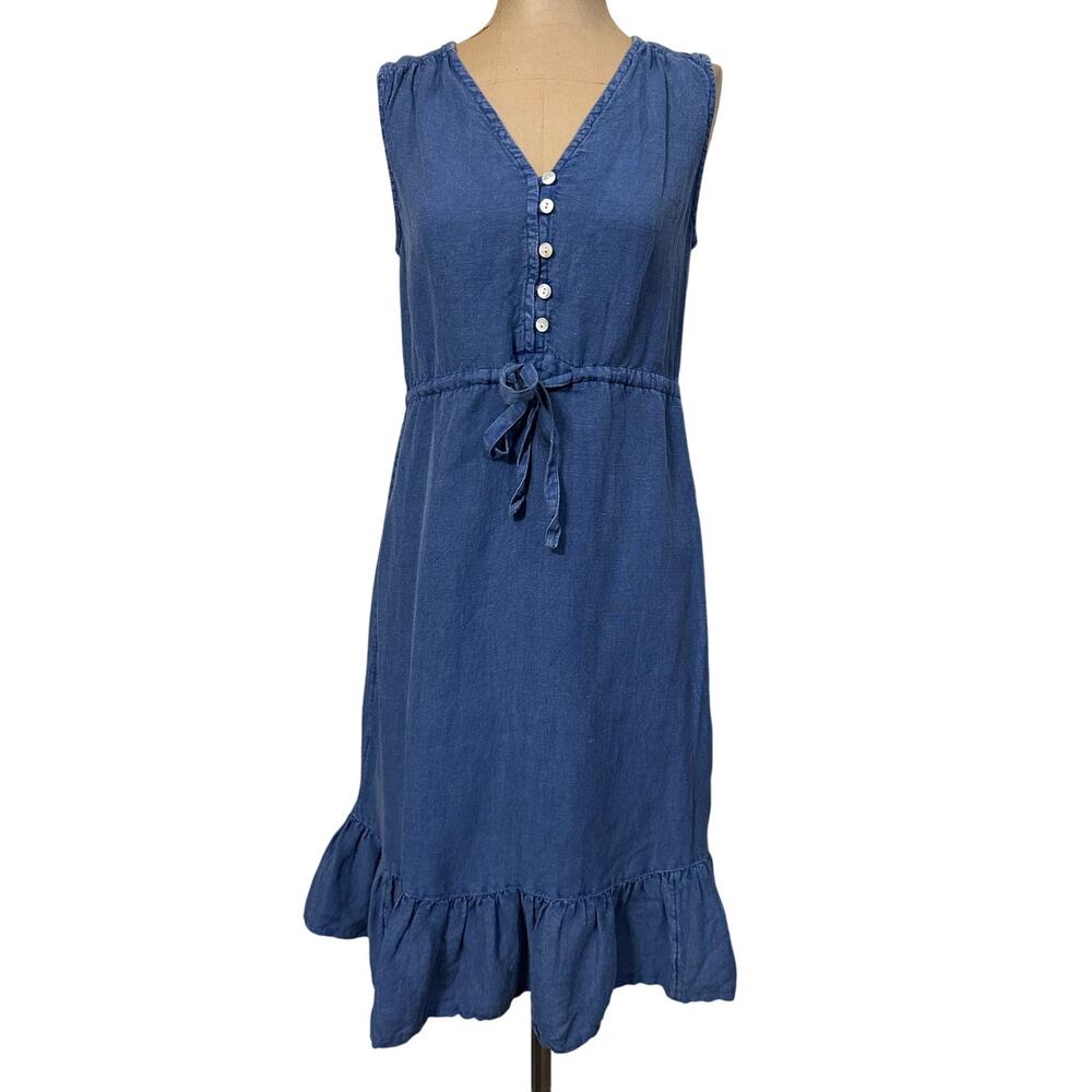 Faherty Mini Dress Blue Linen Blend Sleeveless Ruffle Hem